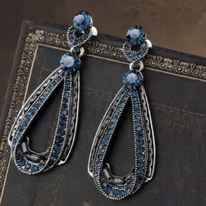 NEW Sterling silver Dark Blue Diamond Earrings